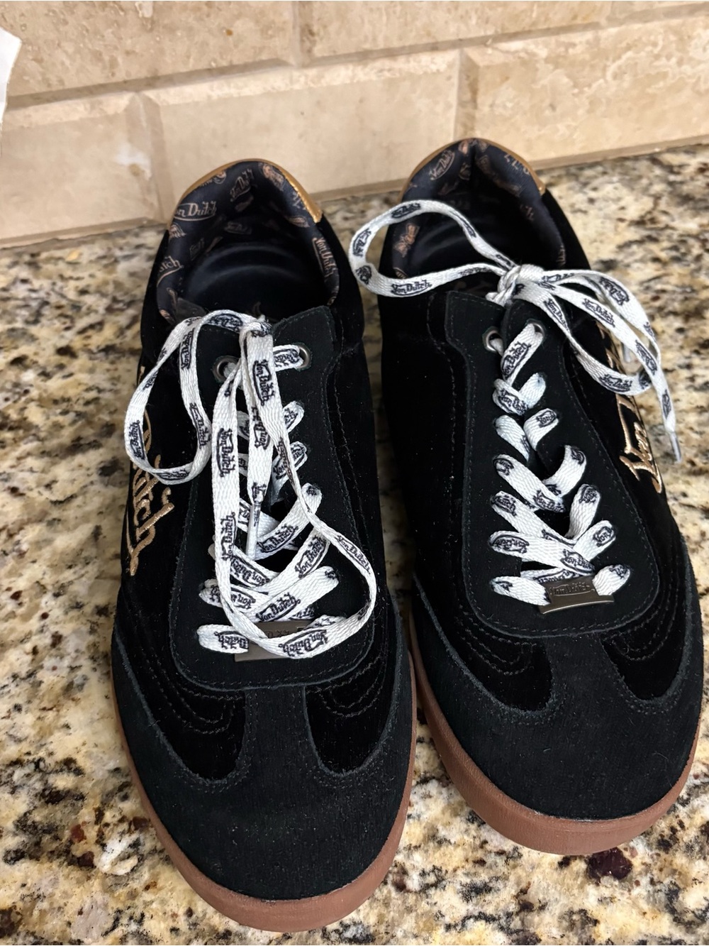Von Dutch Black Suede Sneakers with White Logo Laces